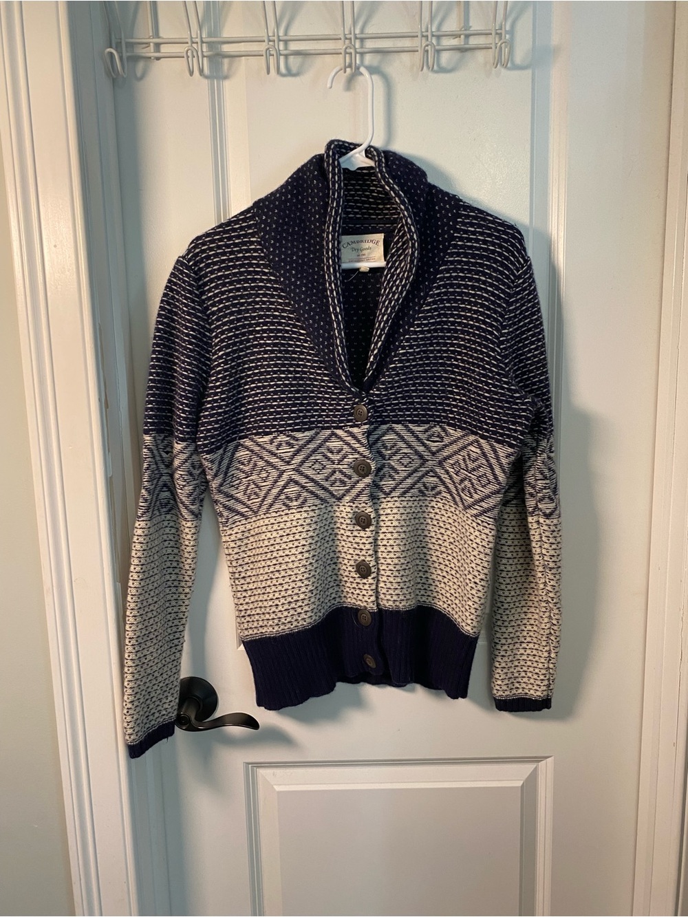 Cambridge Dry Goods Shawl-Collar, Button Lambswool Cardigan